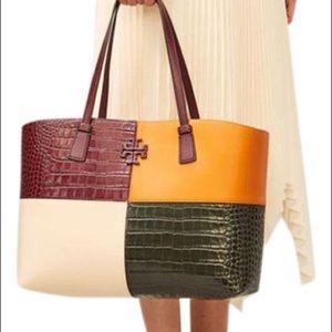 Tory Burch🌼McGraw embossed colorblock tote claret